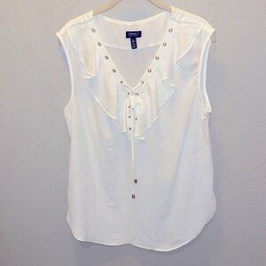 Jones New York White Ruffle Top Blouse Women’s Size Large